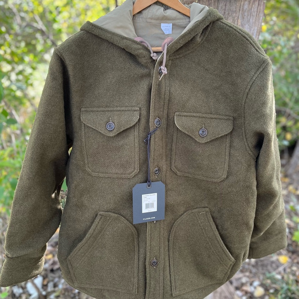Filson Snohomish Reversible Jacket Wool McKinley Dark Olive Green Medium NWT